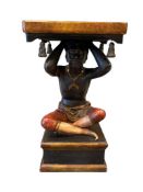 20TH CENTURY JOSEPHINE MEAD CARVED WOOD AND PAINTED PLASTER BLACKAMOOR FIGURAL STAND