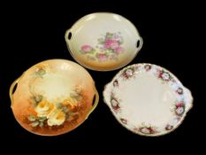 TWO ANTIQUE HAND PAINTED GERMAN BAVARIA CHINA PLATES AND A ROYAL ALBERT ENGLISH CHINA PLATE