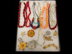 GREAT ASSORTEMENT OF LADIES VINTAGE COSTUME JEWELRY INCLUDING FAUX CORAL AND FAUX CINNABAR