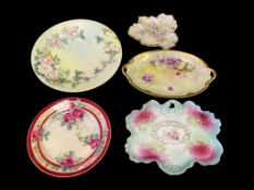 FIVE HAND PAINTED ANTIQUE PLATES FROM FRANCE AS WELL AS HAVILAND AND WHEELLOCK VIENNA FROM AUSTRIA