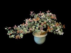 VINTAGE ASIAN JADE GLASS BONZAI CHERRY BLOSSOM TREE FEATURING BRIGHT GREENS AND PINKS