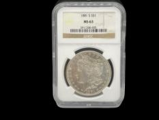 1881-S U.S. MORGAN SILVER DOLLAR NGC MS63 (3911306-005)