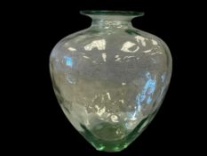 LARGE VINTAGE DIMPLED HEART SHAPED GREEN TINTED GLASS VASE