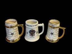 THREE NEVADA THEMED CERAMIC BEER STEINS INCLUDING TWO FREEMASON MASONIC NEVADA CHAPTER