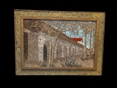 MID-CENTURY PAINTING ON CORK SIGNED 