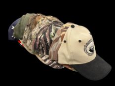 NINE MENS HUNTING CAPS, MOST IN CAMOFLAUGE PRIN, SNAPBACKS