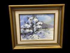 MIMI JOBE(1919-2014) NEVADA ARTIST OIL ON CANVAS PAINTING WINTER DESERT SCENE