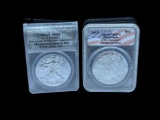 2020 AMERICAN SILVER EAGLE ANACS MS69 AND 2010 AMERICAN SILVER EAGLE ANACS MS70