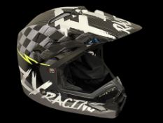 YOUTH FLY RACING MOTOCROSS HELMET SIZE LARGE WITH DUST COVER IN BLACK AND WHITE