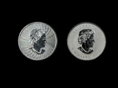 2014 AND 2022 CANADIAN .999 FINE SILVER $5 MAPLE LEAFS QUEEN ELIZABETH II