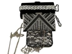 THREE WOMANS FASHION EVENING BAGS EACH WITH METAL LINK CHAIN STRAP