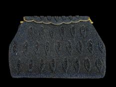 DECO BEADED LADIES PURSE PEACOCK FEATHER DESIGN ON EACH SIDE WITH BEADED HANDLE