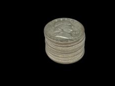 10 U.S. FRANKLIN SILVER HALF DOLLARS FEATURING VARIOUS DATES AND MINT MARKS