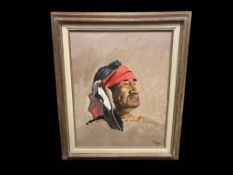 ORIGINAL OIL ON CANVAS PORTRAIT BY NEVADA LOCAL LISTED ARTIST GEORGE CARTER CICRCA 1950'S/ 1960'S