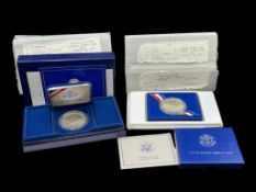TWO U.S. LIBERTY AND CONSITUTION COMMEMORATIVE 90% SILVER DOLLARS IN ORIGINAL GOVERNMENT PACKAGING