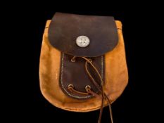 WESTERN STYLED HANDMADE LEATHER POUCH IN DARK AND LIGHT BROWN WITH WALKING LIBERTY SILVER DOLLAR ...