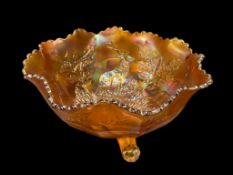 UNMARKED FENTON VINTAGE MARIGOLD CARNIVAL GLASS BOWL WITH ELK AND BERRY PATTERN