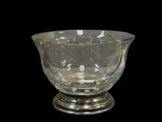 VINTAGE HEISEY AMERICAN GLASS CO SUNPURPLED DIVIDED BOWL WITH STERLING SILVER BASE