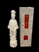VINTAGE CHINESE PORCELAIN EMPRESS SCULTURE WITH DRAGON COMING UP NEAR BASE