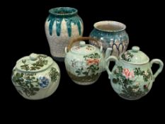 ANTIQUE JAPANESE MEIJI PORCELAIN TABLEWARE WITH CELADON GLAZE AND CHERRY BLOSSOMS