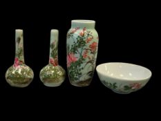ANTIQUE JAPANESE MEIJI PORCELAIN CELADON GLAZE TABLEWARE WITH CHERRY BLOSSOMS