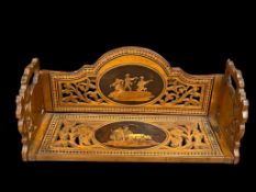 19TH CENTURY EUROPEAN WALNUT BOOK HOLDER/ SHELF WITH FRETWORK PANELS AND MARQUETRY