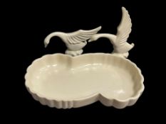 HAEGER AMERICAN POTTERY VINTAGE DISH AND PAIR OF SWAN FIGURES