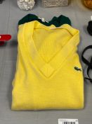 VINTAGE CHEMISE LACOSTE DESIGNER V-NECK SWEATERS IN GREEN AND YELLOW MADE IN FRANCE