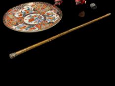 ANTIQUE ENGLISH LATE 1800'S CANE WITH STERLING SNOB HANDLE HAND MADE DESIGN