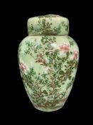 ANTIQUE JAPANESE HAND PAINTED PORCELAIN MEIJI GINGER JAR WITH CELADON GLAZE