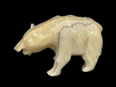 HEAVY SCULPTED WHITE ONYX POLAR BEAR FIGURE