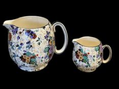 ANTIQUE LANCASTER & SONS ENGLISH POTTERY PITCHERSWITH HAND PAINTED FLOWER PATTERN