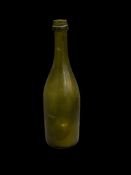 ANTIQUE IRIDESCENT OLIVE GREEN WINE OR CHAMPAGNE BOTTLE HAND BLOWN CIRCA 1800'S