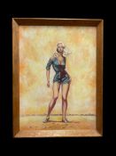 1960'S ROBERT RUDE ORIGINAL OIL ON BOARD OF FULL FIGURE PROVACATIVE WOMAN DESERT SCENE