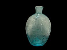 SUCCESS TO THE RAILROAD REPRODUCTION AQUAMARINE HISTORICAL FLASK KEENE MARLBORO STREET GLASSWORKS