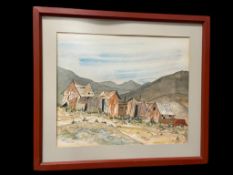 RAYMOND M. SMITH NEVADA ARTIST ORIGINAL WATERCOLOR ON PAPER CIRCA 1985 NEVADA TOWN