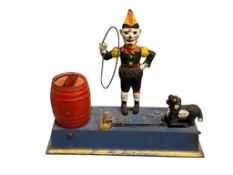 VINTAGE PAINTED CAST IRON TRICK DOG MECHANICAL COIN BANK