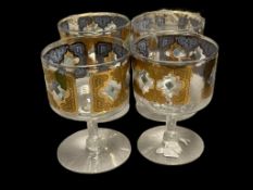 RETRO GILT DECORATED BARWARE, SET OF FOUR GOBLETS WITH GILT DESIGN CIRCA 1970'S-1980'S