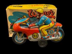 ORIENTAL METAL INDUSTRIES OMI TIN-LITHO WINNER 93 MOTORCYCLE TOY FRICTION POWERED WITH BULLET SOUND