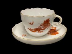 MEISSEN HAND PAINTED RED AND GOLD DECORATED MING DRAGON MATCHING TEA CUP AND SAUCER