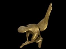 SOLID BRASS PERCHED EAGLE FIGURE ON TREE BRANCH MADE IN INDIA