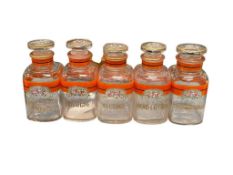ANTIQUE VICTORIAN ERA APOTHECARY / TOILETRY BOTTLES WITH GILT AND ENAMELED DECORATION