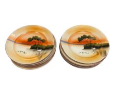 VINTAGE NORITAKE JAPANESE CHINA SWAN ON THE LAKE DESSERT PLATES TOTAL OF 12 CIRCA 1920-1930