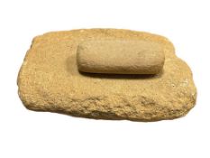 NATIVE AMERICAN METATE AND MANO GRINDING STONE PRIMITIVE TOOL