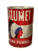 1950'S CALUMET 5 LB BAKING POWDER TIN CONTAINER WITH ORIGINAL TOP INDIAN LOGO MADE IN USA