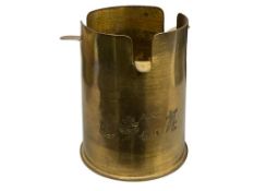 WWII JAPANESE TRENCH ART INERST SHELL CASING CIGARTTE TRAY WITH ENGRAVINGS