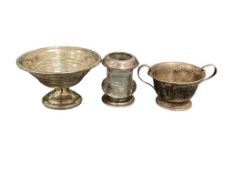 EARLY 2OTH CENTURY STERLING SILVER TABLEWARE, SMALL COMPOTE, SUGAR BOWL AND TOOTHPICK HOLDER