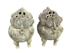 PAIR OF ANTIQUE BRONZEWARE FOO LION / FOO DOG INCENSE BURNERS AFTER CHINESE QING DYNASTY