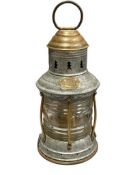 20TH CENTURY PERKO MARITIME NAUTICAL MARINE ANCHOR OIL LANTERN MADE BY PERKINS MARINE LAMP CORP