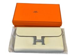 MARKED HERMES CONSTANCE BEIGE SLIM WALLET WITH CHROME 